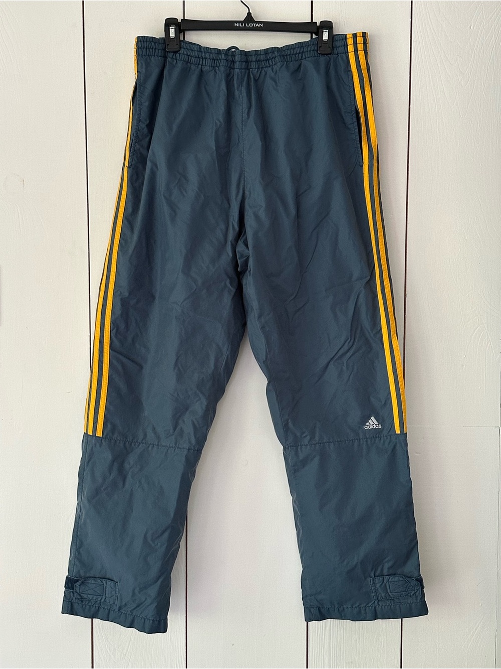 Vintage 90s Adidas Men's Nylon Track Pants Size L Teal Blue Yellow
